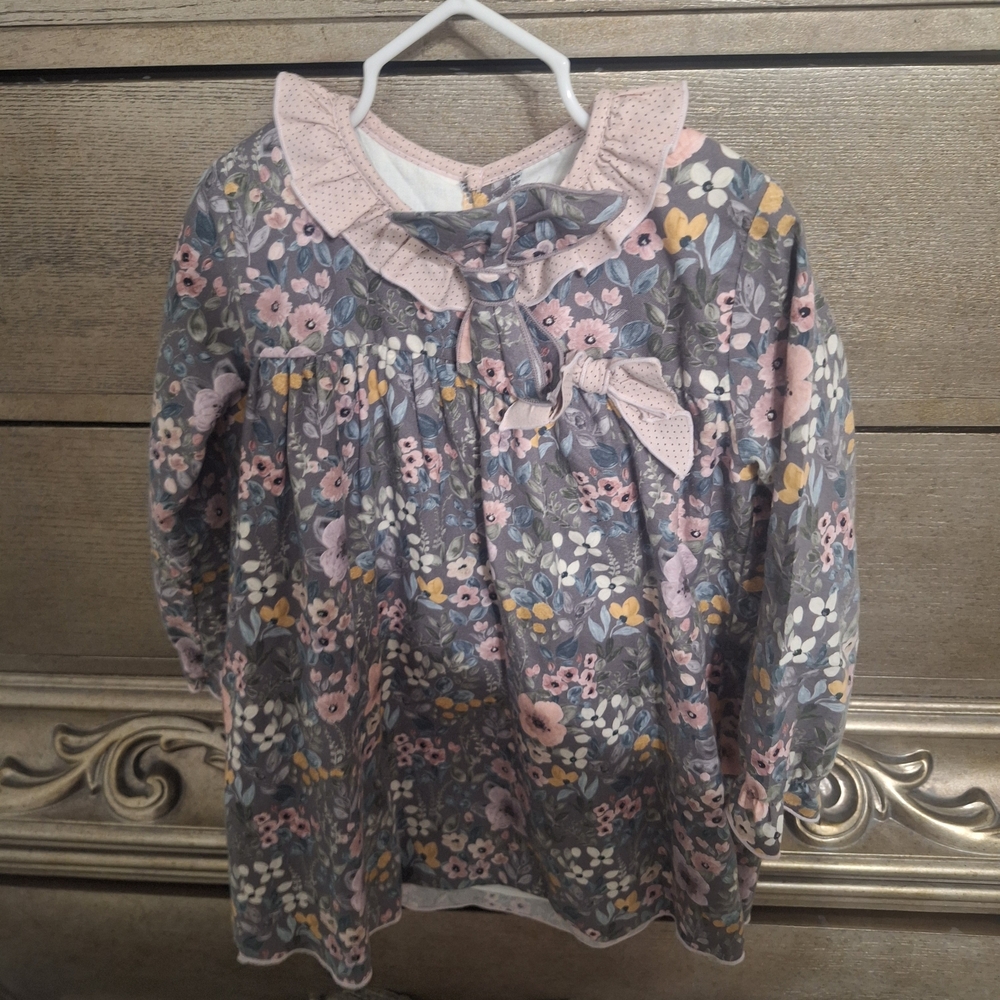Floral Kids Shirt with Ruffle Collar And A Hair Bow That Goes With It